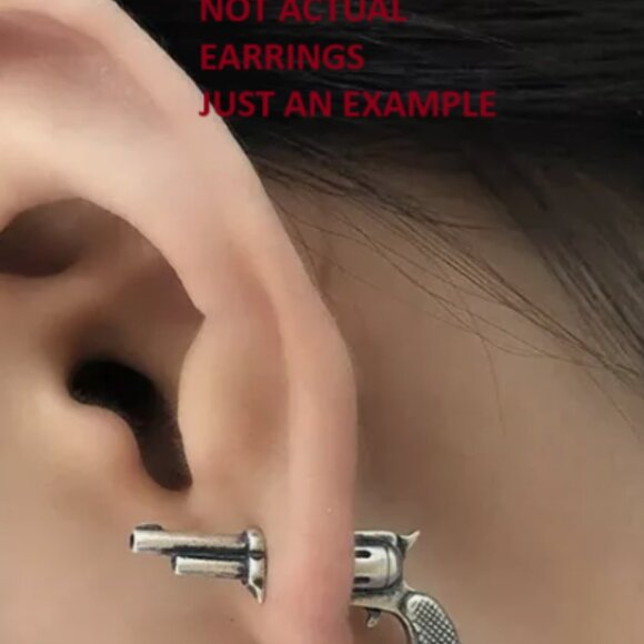 PISTOL Earrings Gunmetal Fashion Gun Stud Earrings - Picture 4 of 4